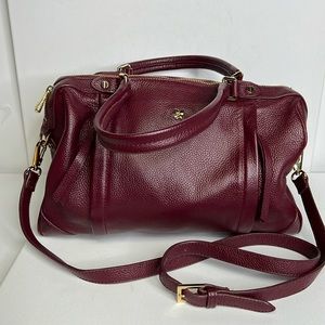 Ora Delphine Maroon Leather Duffel Crossbody Bag